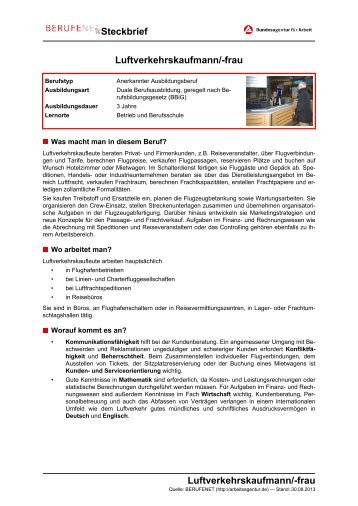 Luftverkehrskaufmann/-frau Steckbrief ... - BERUFEnet