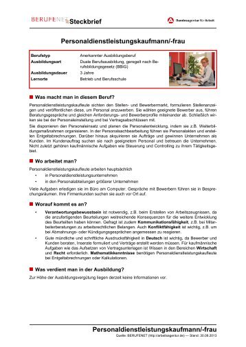 Personaldienstleistungskaufmann/-frau Steckbrief ... - BERUFEnet