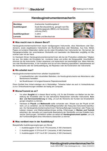 Handzuginstrumentenmacher/in Steckbrief ... - BERUFEnet