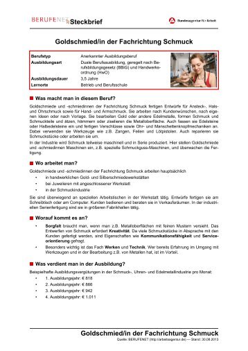 Goldschmied/in der Fachrichtung Schmuck Steckbrief ... - BERUFEnet