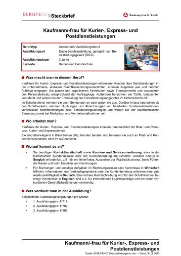 Kaufmann/-frau fÃ¼r Kurier-, Express- und ... - BERUFEnet