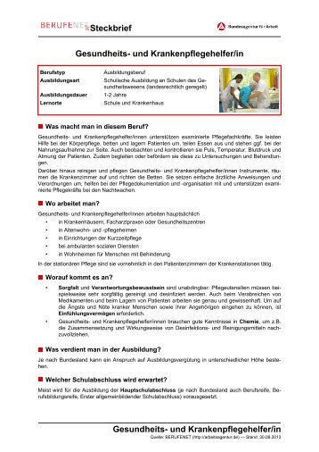 Gesundheits- und Krankenpflegehelfer/in Steckbrief ... - BERUFEnet