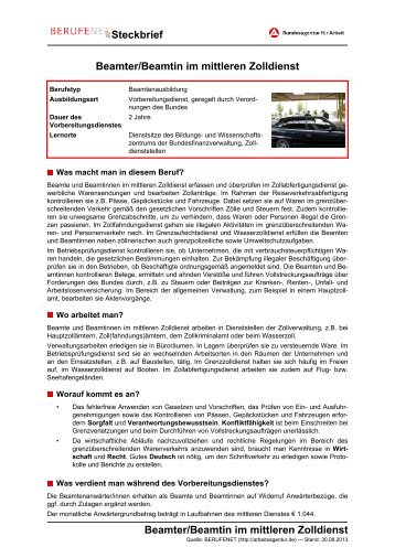 Beamter/Beamtin im mittleren Zolldienst - BERUFEnet ...