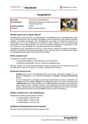 Vergolder/in Steckbrief Vergolder/in - BERUFEnet