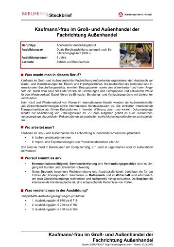 Kaufmann/-frau im GroÃ- und AuÃenhandel der ... - BERUFEnet