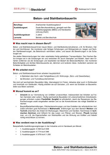 Beton- und Stahlbetonbauer/in Steckbrief Beton- und ... - BERUFEnet