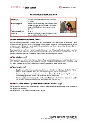 Raumausstatterwerker/in Steckbrief ... - Planet Beruf.de