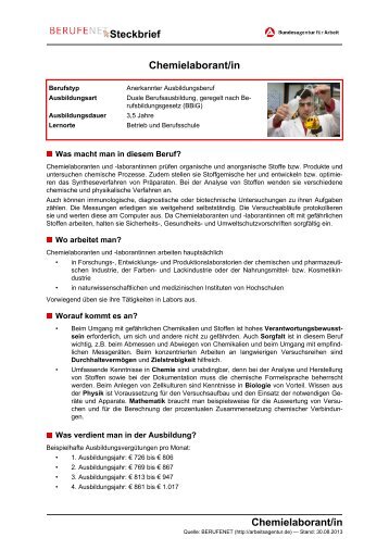 Chemielaborant/in Steckbrief Chemielaborant/in - BERUFEnet