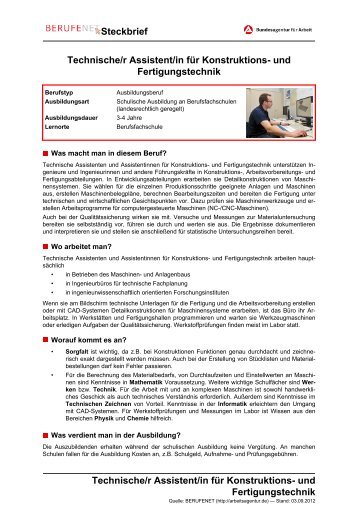 Technische/r Assistent/in fÃ¼r Konstruktions- und ... - BERUFEnet