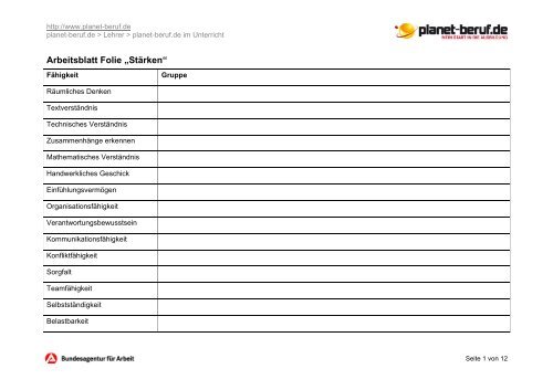Meine StÃ¤rken kennen ( PDF -Datei) - Planet Beruf.de