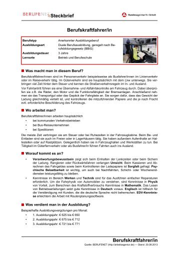 Berufskraftfahrer/in Steckbrief Berufskraftfahrer/in - BERUFEnet