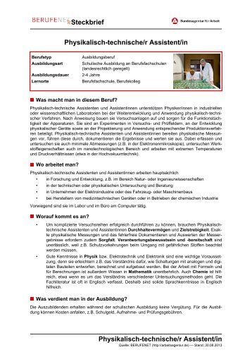 Physikalisch-technische/r Assistent/in Steckbrief ... - BERUFEnet