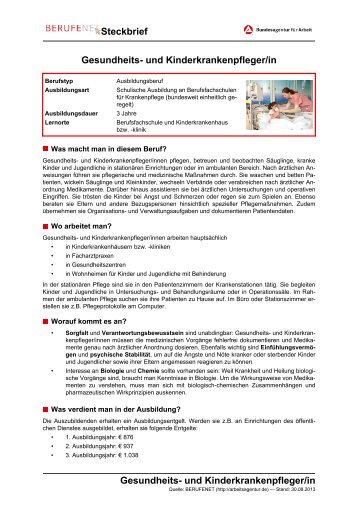 Gesundheits- und Kinderkrankenpfleger/in Steckbrief ... - BERUFEnet