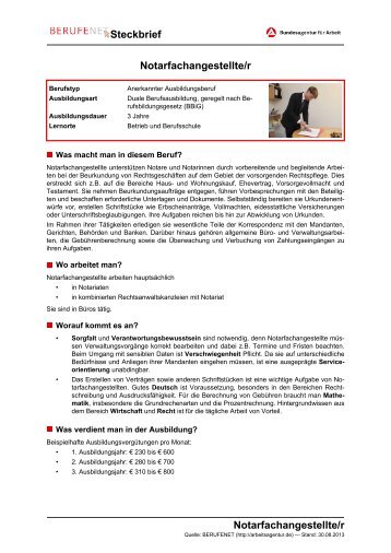 Notarfachangestellte/r Steckbrief Notarfachangestellte/r - BERUFEnet