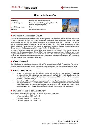 Spezialtiefbauer/in Steckbrief Spezialtiefbauer/in - BERUFEnet