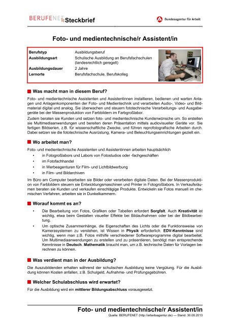 Foto- und medientechnische/r Assistent/in ( PDF ) - Planet Beruf.de