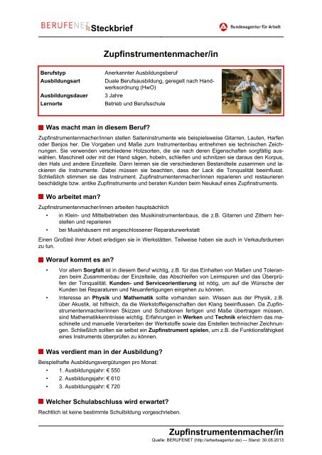 Zupfinstrumentenmacher/in Steckbrief ... - BERUFEnet