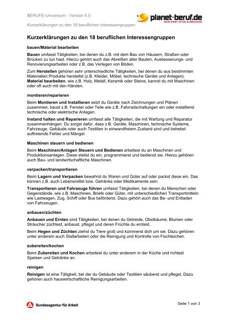 Berufliche Interessen - Planet Beruf.de