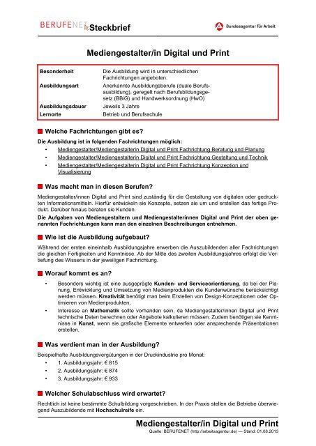 Mediengestalter/in Digital und Print Steckbrief ... - Planet Beruf.de
