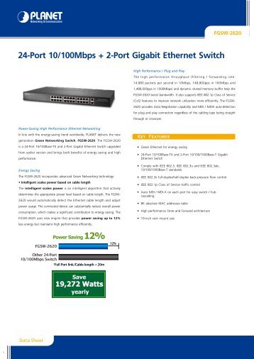 24-Port 10/100Mbps + 2-Port Gigabit Ethernet Switch - Planet