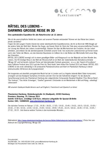 rätsel des lebens – darwins grosse reise in 3d - Planetarium Hamburg