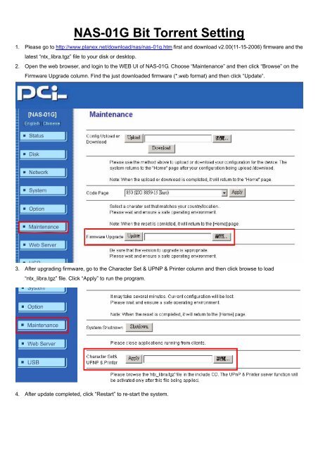 NAS-01G Bit Torrent Setting - Planex.Net