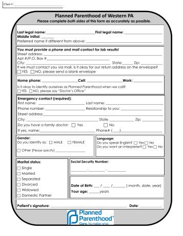 Family Planning Intake Form - Planned Parenthood