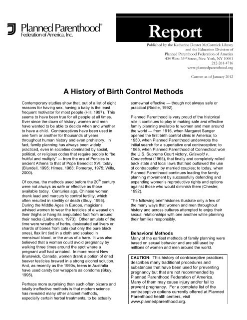 A History of Birth Control Methods - Planned Parenthood