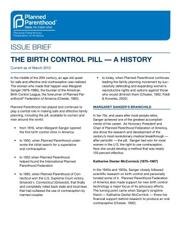 ISSUE BRIEF The BirTh ConTrol Pill â A hisTory - Planned ...