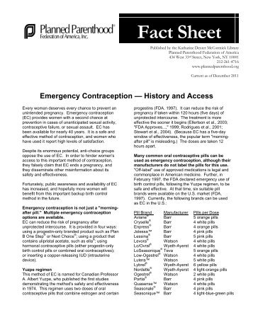 Emergency Contraception â History and Access - Planned ...