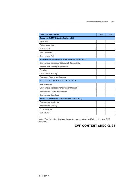 Guideline for the Preparation of Environmental Management Plans