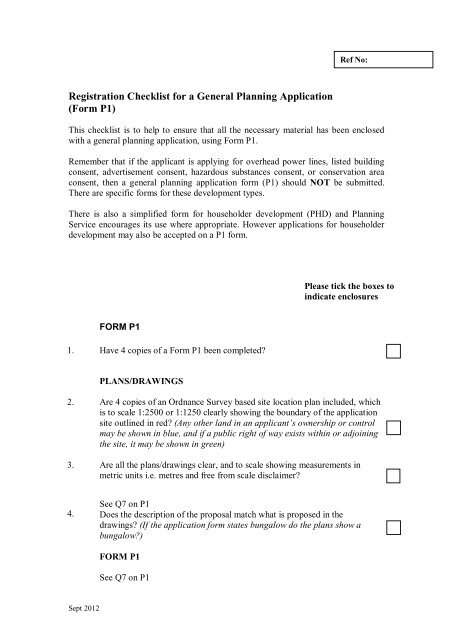 Registration Checklist For A General Planning Application Form P1