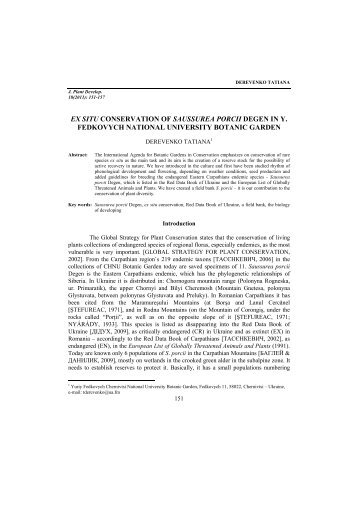 ex situ conservation of saussurea porcii degen in y. fedkovych ...