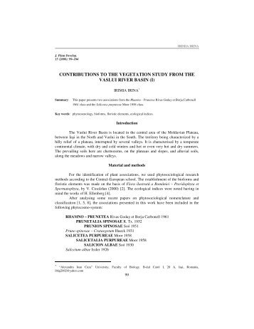 contributions to the vegetation study from the vaslui river basin