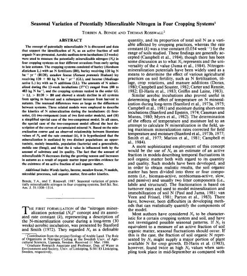 (1987) Seasonal Variation of Potentially Mineralizable Nitrogen in ...