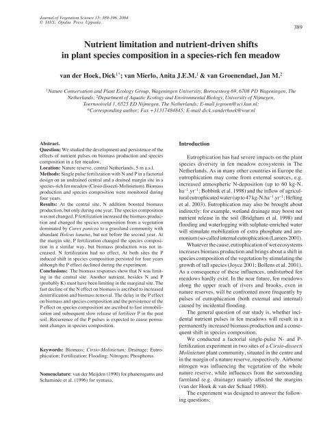 Nutrient limitation and nutrient-driven shifts in plant species ...