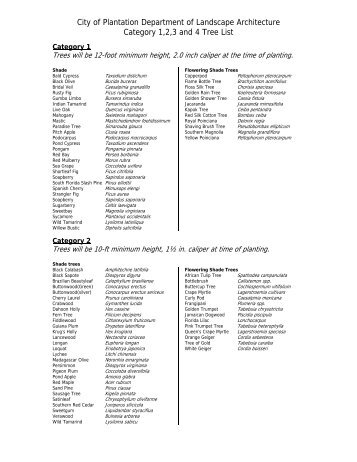 Recommended Tree List for canopy replacement ... - City of Plantation