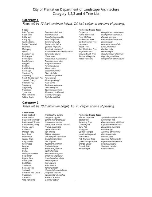 Recommended Tree List for canopy replacement ... - City of Plantation