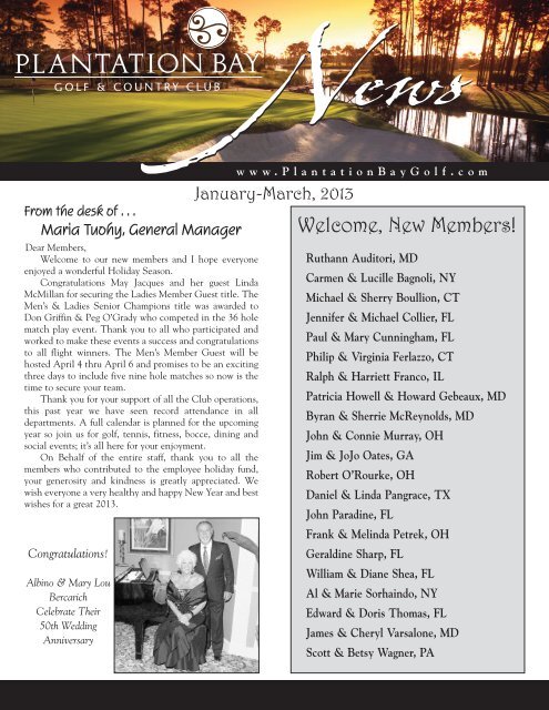 January-March 2013 Club Newsletter - Plantation Bay - Golf ...