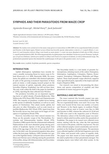 syrphids and their parasitoids from maize crop - Journal of Plant ...