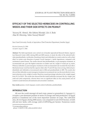 Efficacy of the selected herbicides in controlling weeds