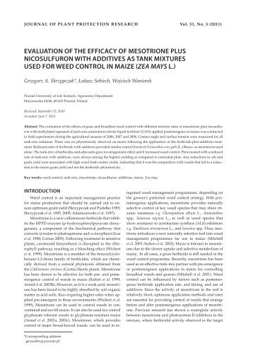 evaluation of the efficacy of mesotrione plus nicosulfuron with ...