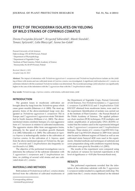 effect of trichoderma isolates on yielding of wild strains of coprinus ...