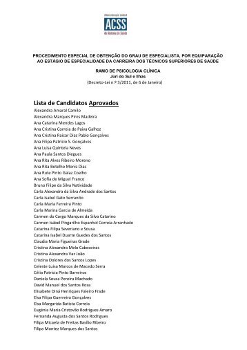 Lista de Candidatos Aprovados - ACSS