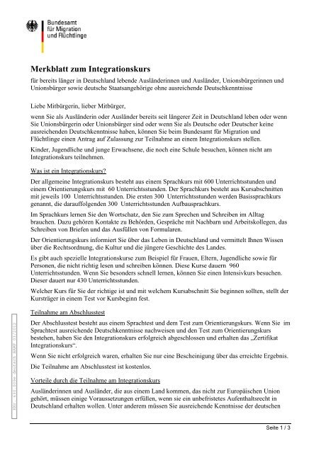 Merkblatt zum Integrationskurs - Bundesamt für Migration und ...