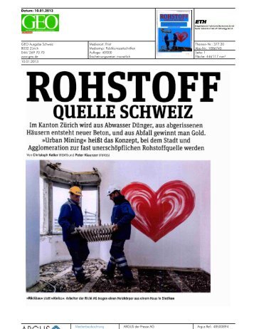 GEO Magazin (PDF, 3.1MB), 10.01.2013 - Zurich-Basel Plant ...