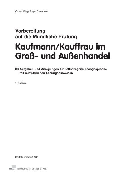 Vorbereitung auf die MÃ¼ndliche PrÃ¼fung Kaufmann/Kauffrau im GroÃ