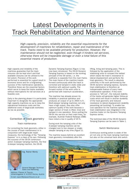 Latest Developments in Track Rehabilitation ... - Plasser & Theurer