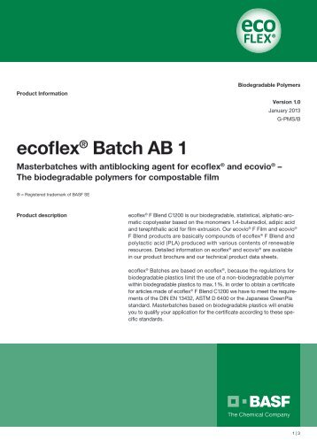 Ecoflex Batch AB 1 - Data sheet - BASF Plastics Portal