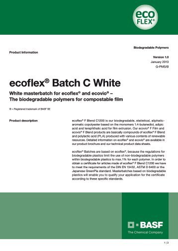 Ecoflex Batch C White - Product data sheet - BASF Plastics Portal